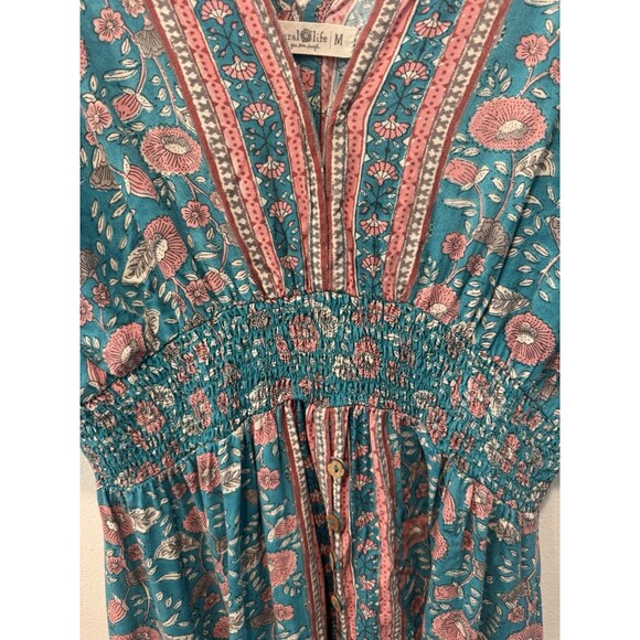 Natural Life Womens Teal Floral Vines Celia Boho Maxi Dress Medium - Picture 5 of 11